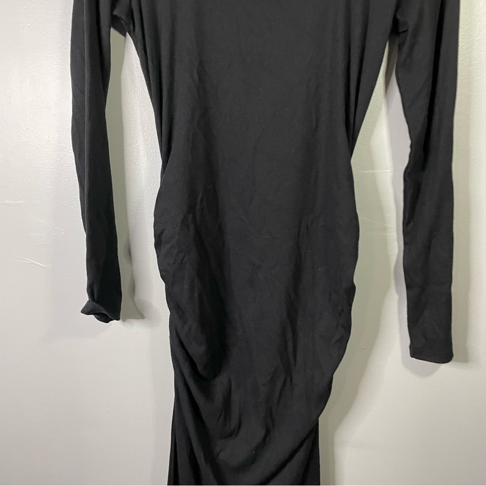 Michael Stars Black Ribbed Stretchy Fitted Long Sleeve Maternity Maxi Dress XL - Picture 4 of 7